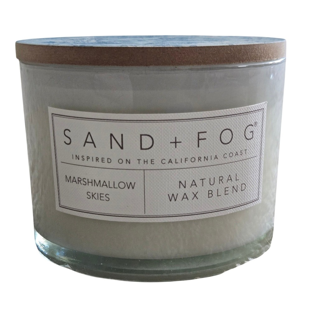 Sand + Fog Marshmallow Skies Candle Unisex 12oz White New Natural Wax Blend Lid
